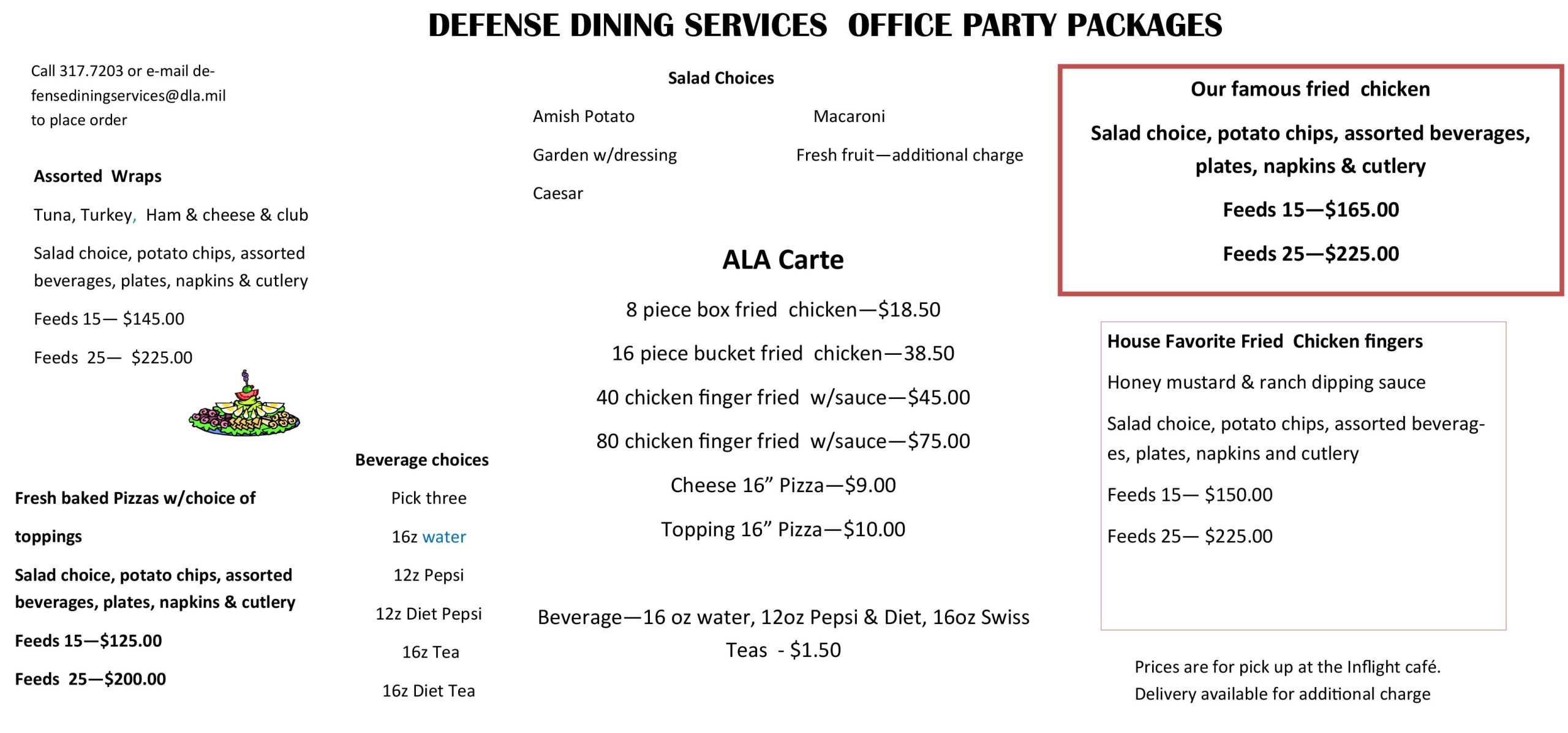 Inflight Catering: Defense Dining Services Office Party Packages